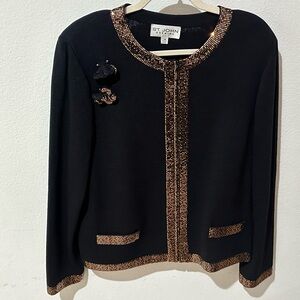 St. John Black Cardigan with Gold Accents